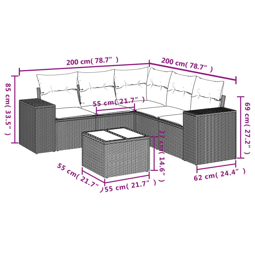 vidaXL 6-teiliges Gartensofa-Set mit Kissen, braun, Polyrattan