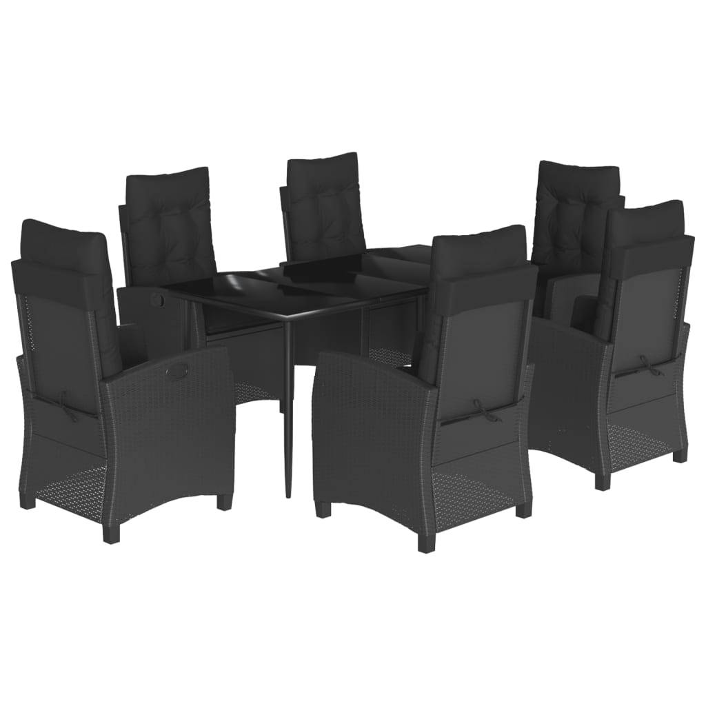 vidaXL 7-tlg. Garten-Essgruppe mit Kissen Schwarz Poly Rattan