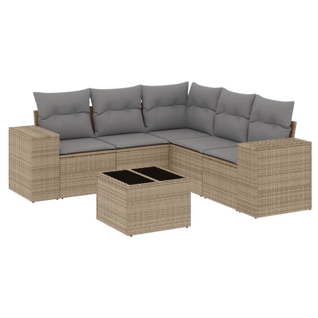 vidaXL 6-tlg. Garten-Sofagarnitur mit Kissen Beige Poly Rattan