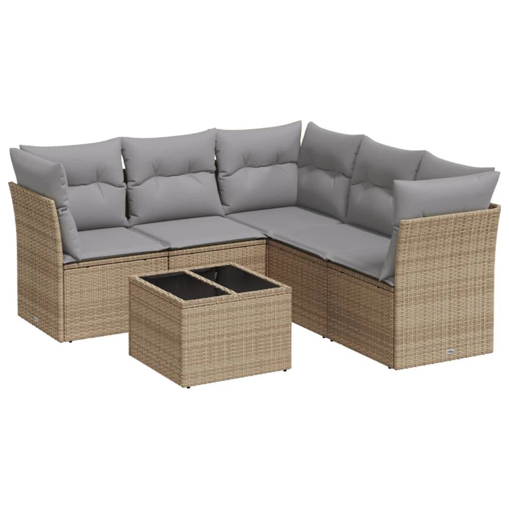 vidaXL 6-tlg. Garten-Sofagarnitur mit Kissen Beige Poly Rattan