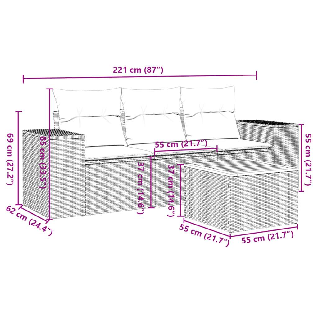 vidaXL 4-tlg. Garten-Sofagarnitur mit Kissen Beige Poly Rattan