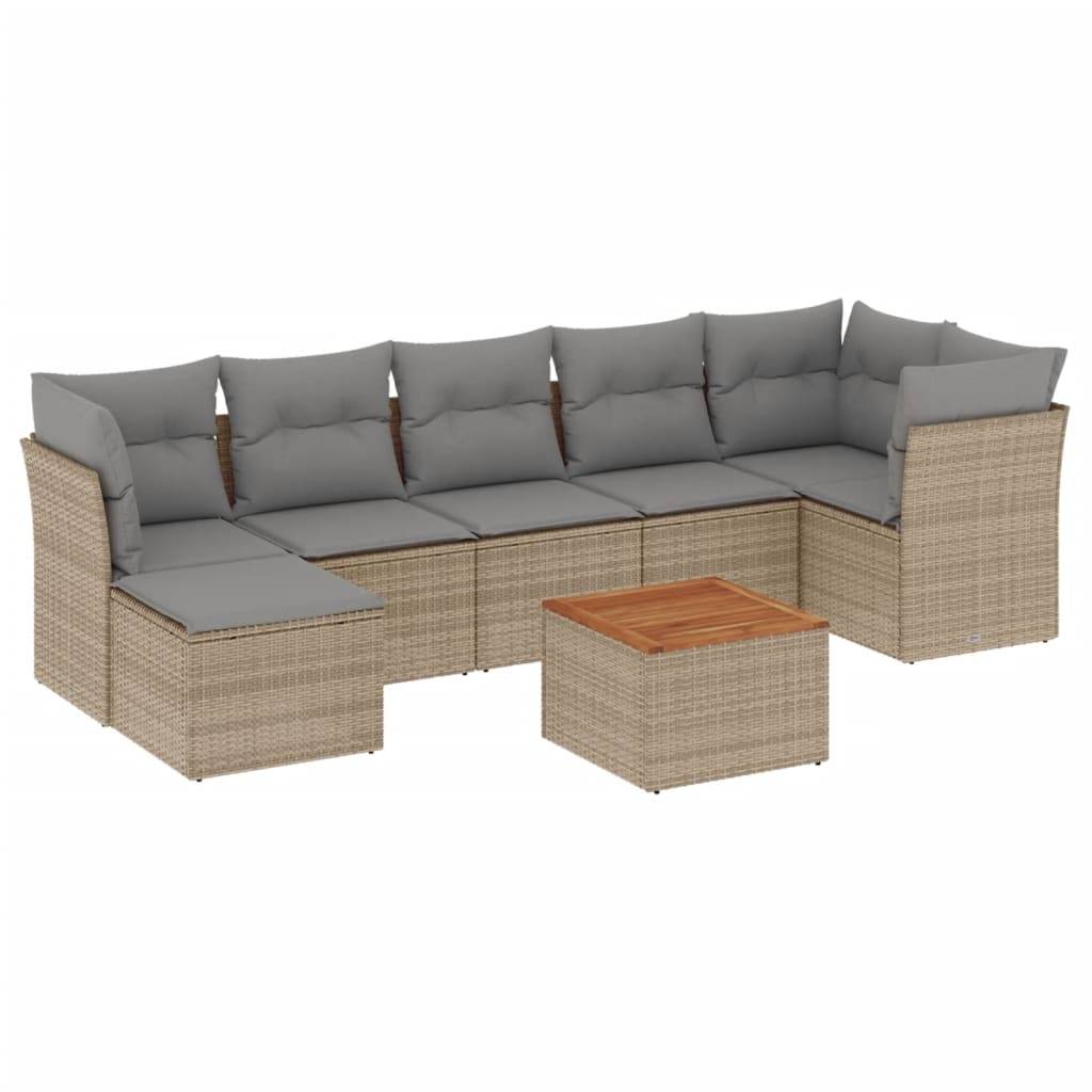 vidaXL 8-tlg. Garten-Sofagarnitur mit Kissen Beige Poly Rattan