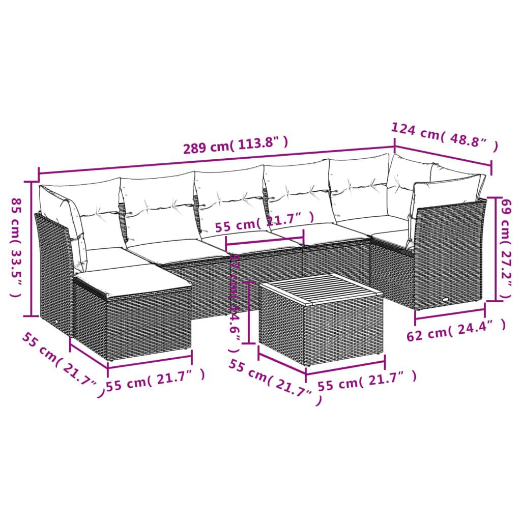 vidaXL 8-tlg. Garten-Sofagarnitur mit Kissen Beige Poly Rattan