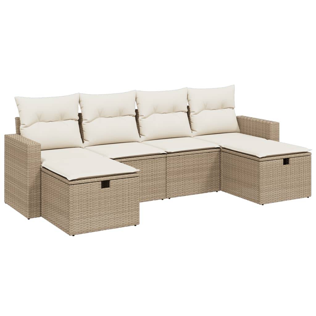 vidaXL 6-tlg. Garten-Sofagarnitur mit Kissen Beige Poly Rattan