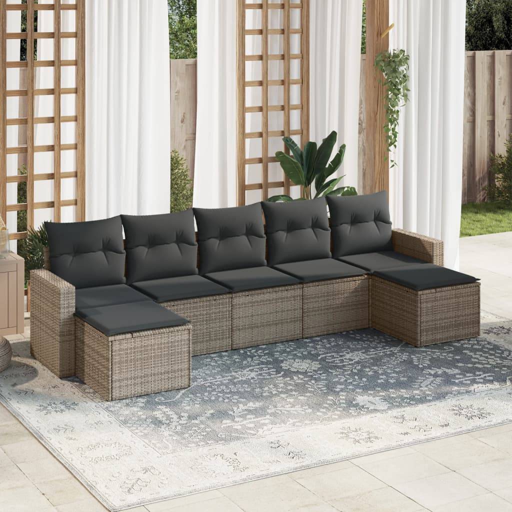 vidaXL 7-tlg. Garten-Sofagarnitur mit Kissen Grau Poly Rattan