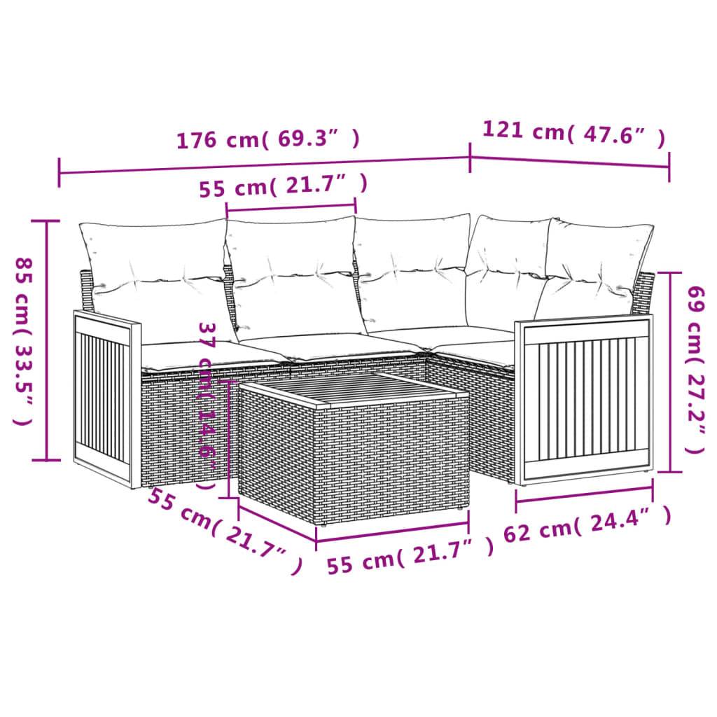 vidaXL 5-tlg. Garten-Sofagarnitur mit Kissen Grau Poly Rattan