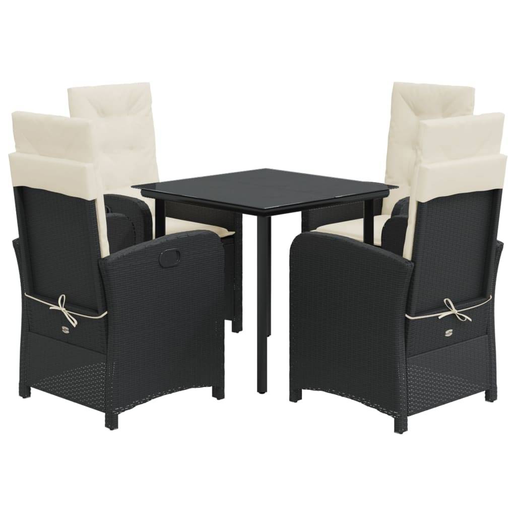 vidaXL 5-tlg. Garten-Essgruppe mit Kissen Schwarz Poly Rattan