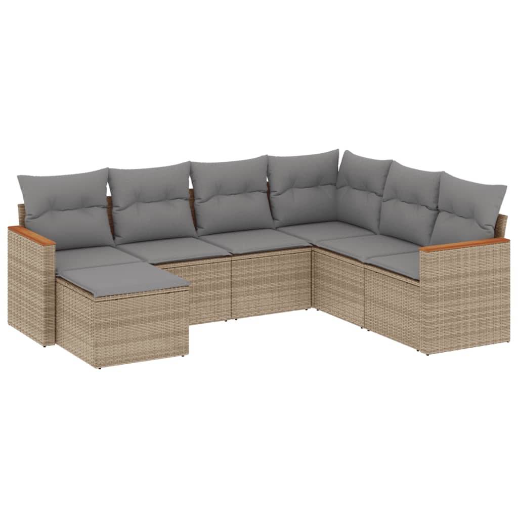 vidaXL 7-tlg. Garten-Sofagarnitur mit Kissen Beige Poly Rattan