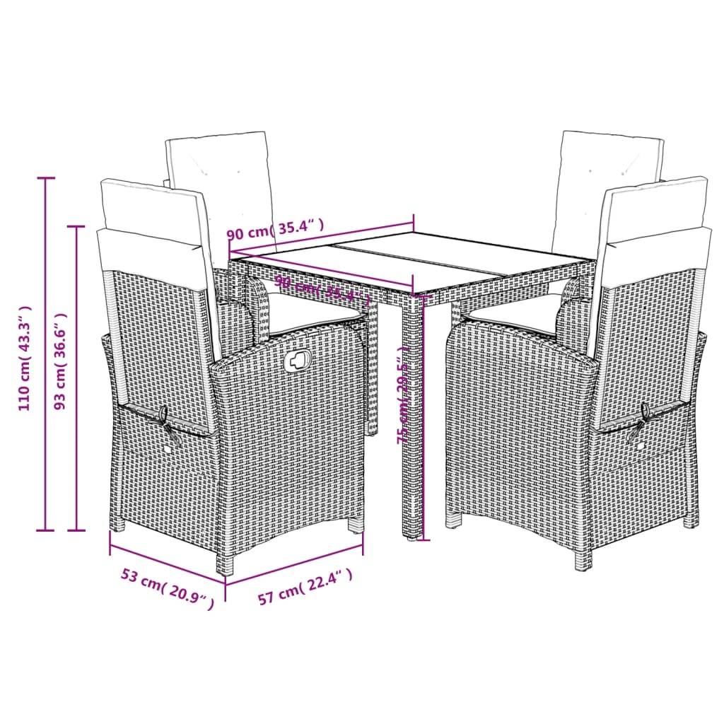 vidaXL 5-tlg. Garten-Essgruppe mit Kissen Schwarz Poly Rattan