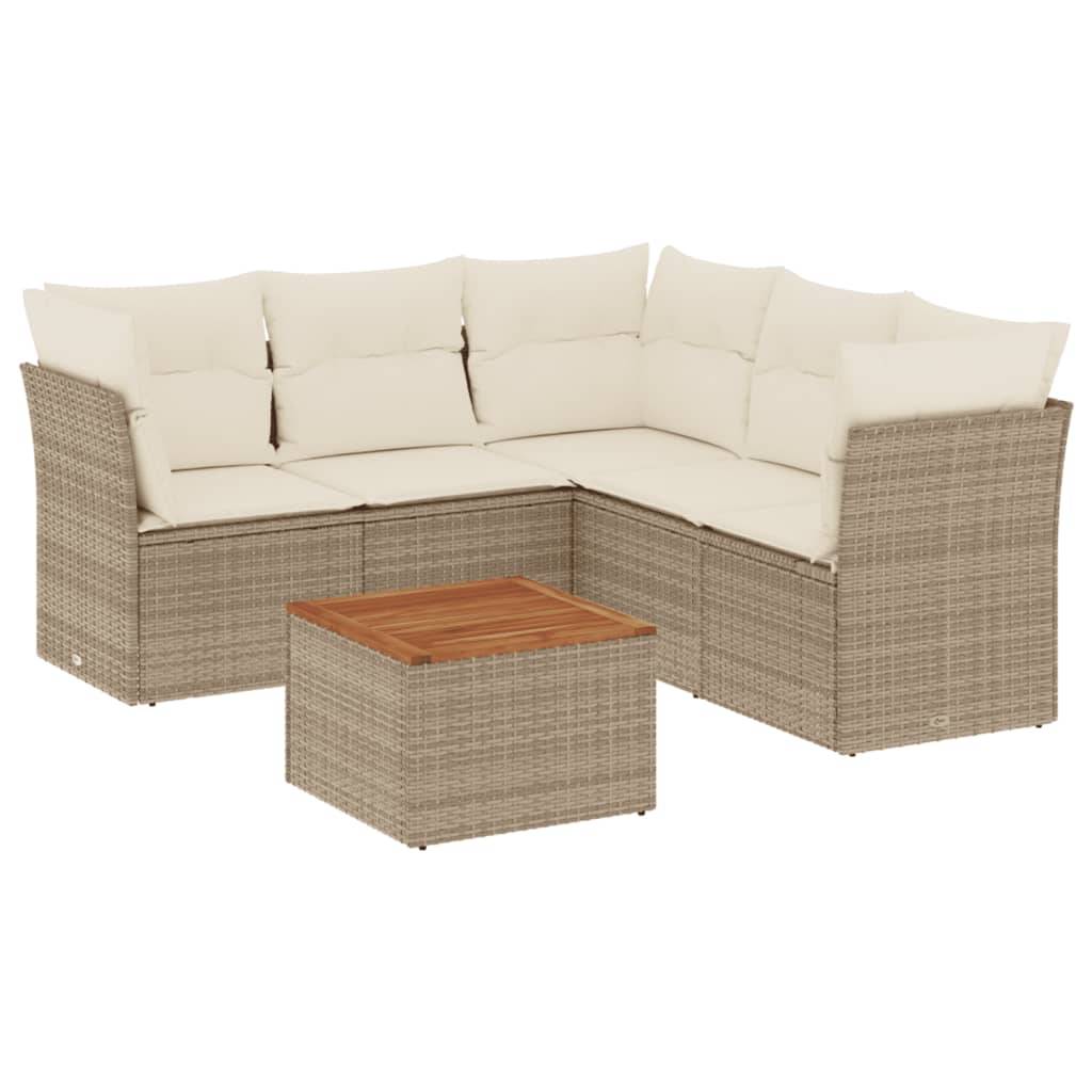 vidaXL 6-tlg. Garten-Sofagarnitur mit Kissen Beige Poly Rattan