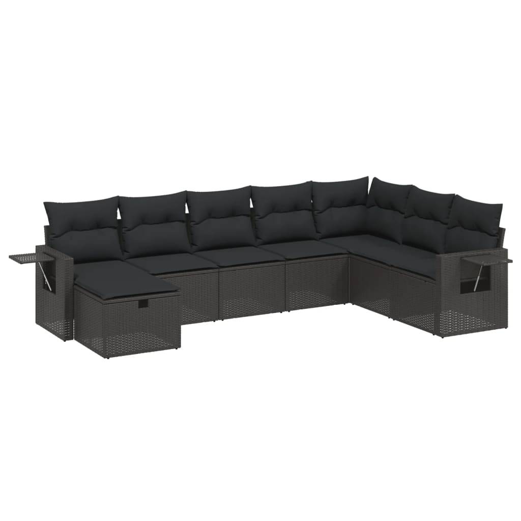 vidaXL 8-tlg. Garten-Sofagarnitur mit Kissen Schwarz Poly Rattan