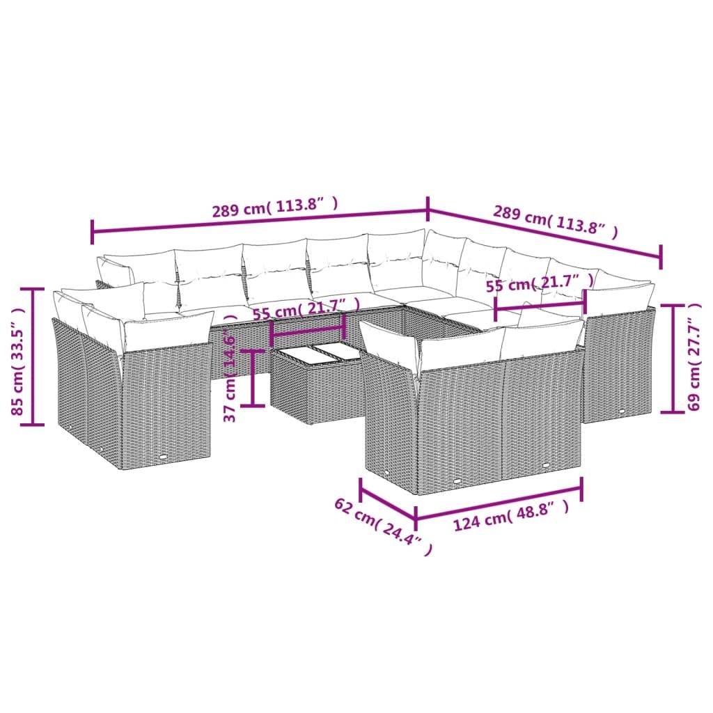 vidaXL 14-tlg. Garten-Sofagarnitur mit Kissen Grau Poly Rattan
