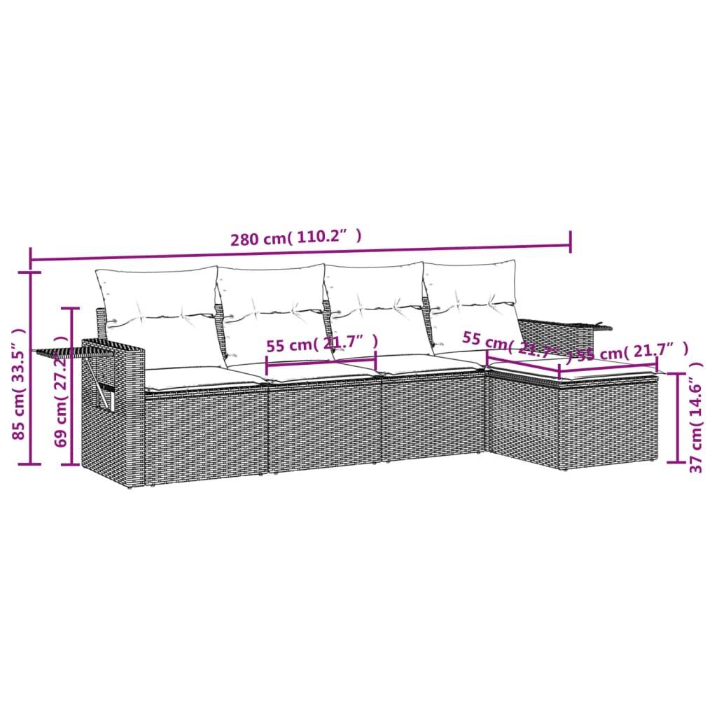 vidaXL 5-teiliges Gartensofa-Set mit Kissen, schwarzes Polyrattan