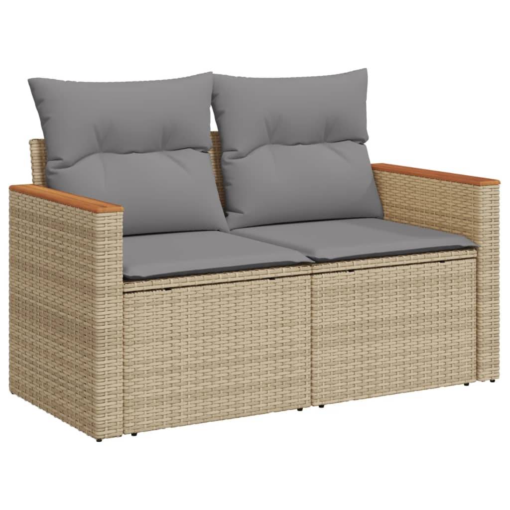 vidaXL 12-tlg. Garten-Sofagarnitur mit Kissen Beige Poly Rattan