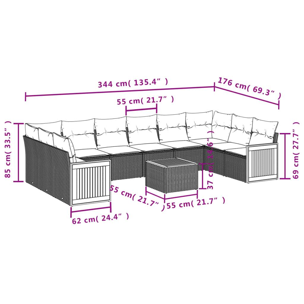 vidaXL 11-tlg. Garten-Sofagarnitur mit Kissen Schwarz Poly Rattan