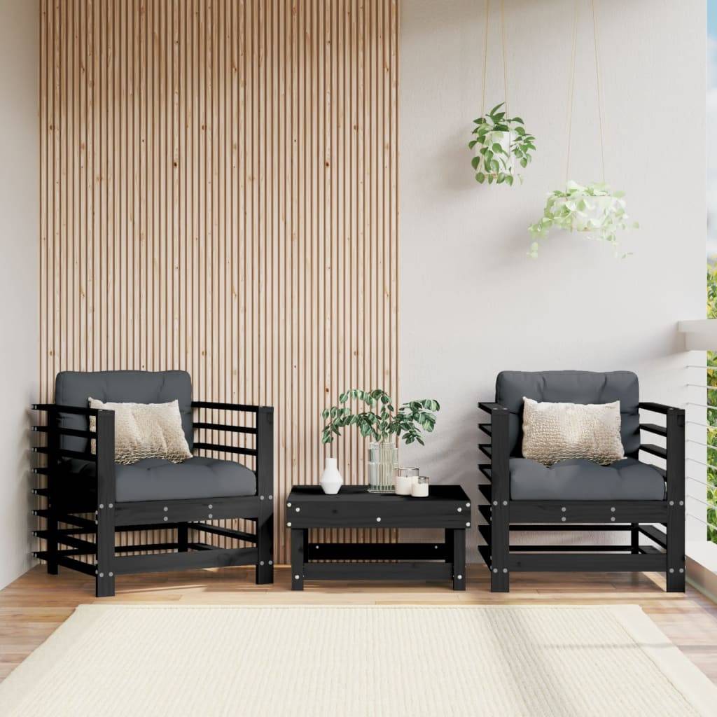 vidaXL Gartenstühle mit Kissen 2 Stk. Schwarz Massivholz Kiefer