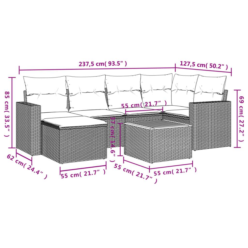 vidaXL 7-tlg. Garten-Sofagarnitur mit Kissen Schwarz Poly Rattan