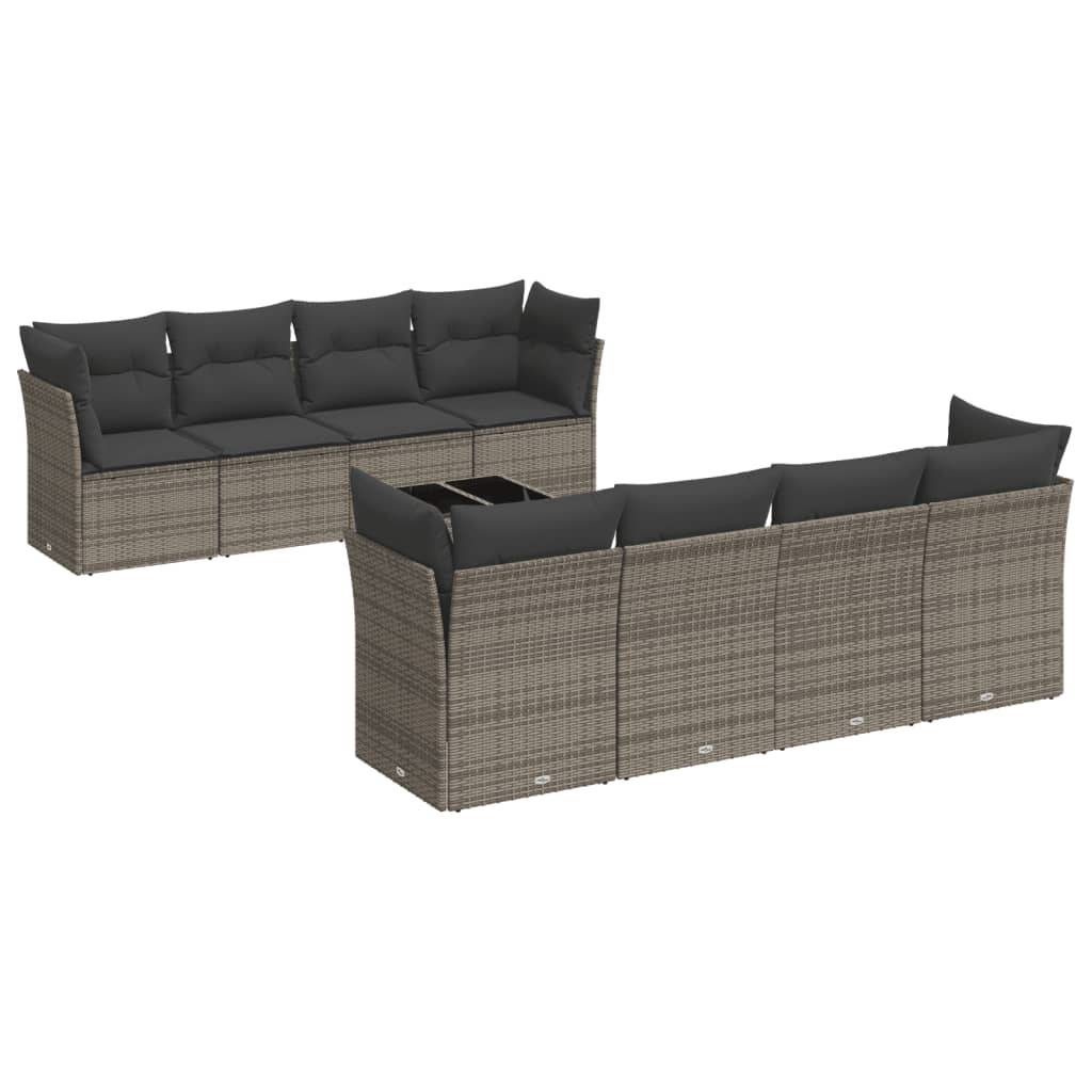 vidaXL 9-tlg. Garten-Sofagarnitur mit Kissen Grau Poly Rattan