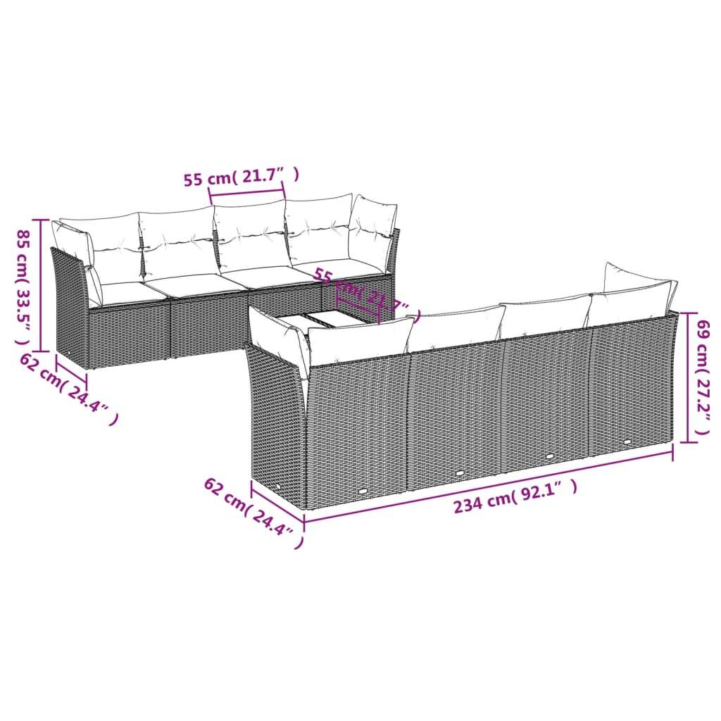 vidaXL 9-tlg. Garten-Sofagarnitur mit Kissen Grau Poly Rattan