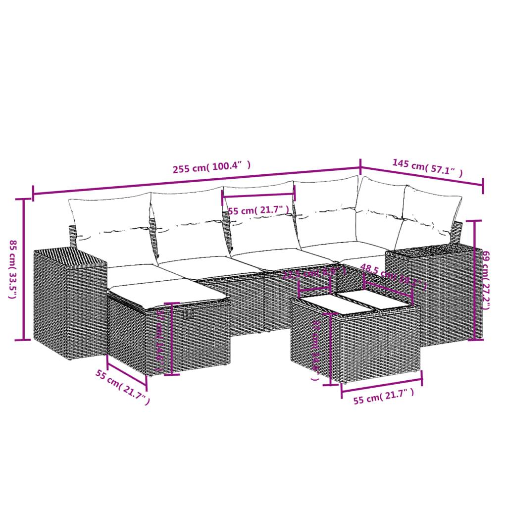 vidaXL 7-tlg. Garten-Sofagarnitur mit Kissen Schwarz Poly Rattan