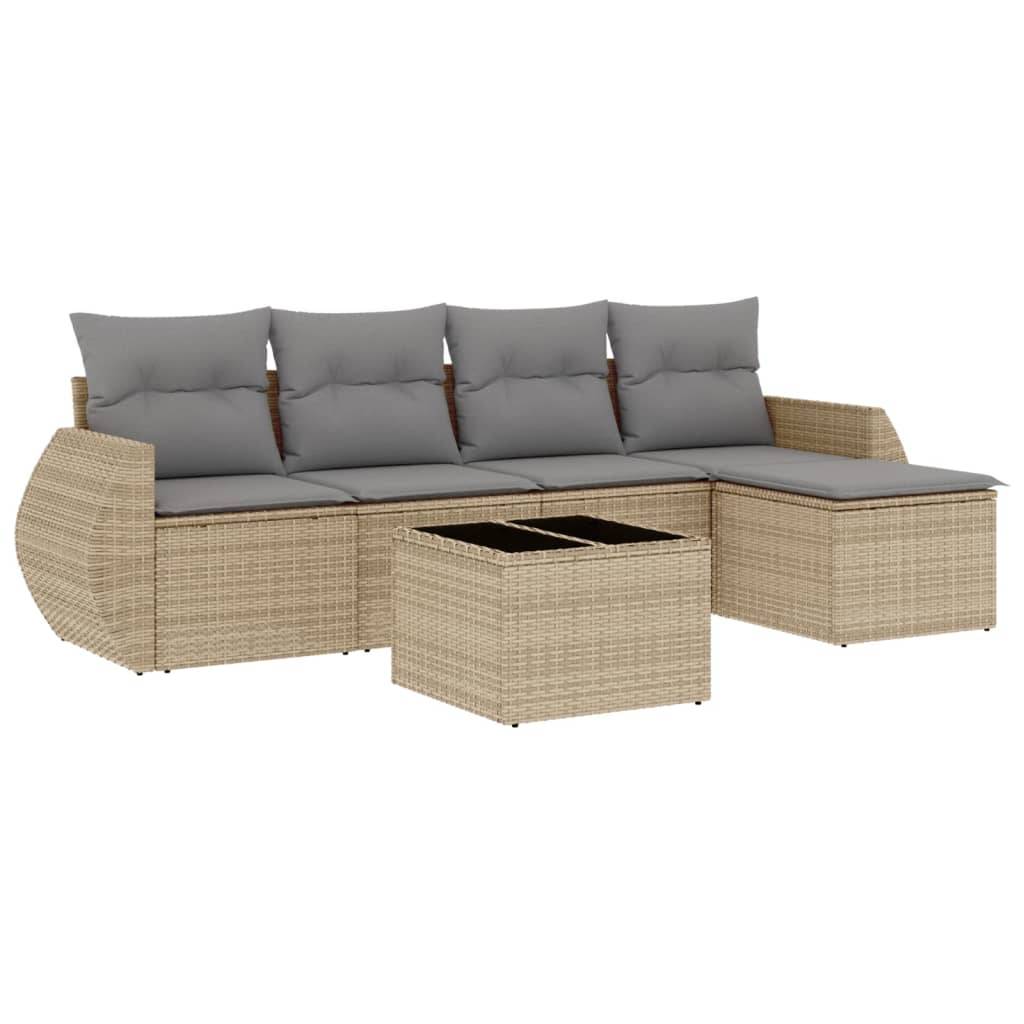 vidaXL 6-tlg. Garten-Sofagarnitur mit Kissen Beige Poly Rattan