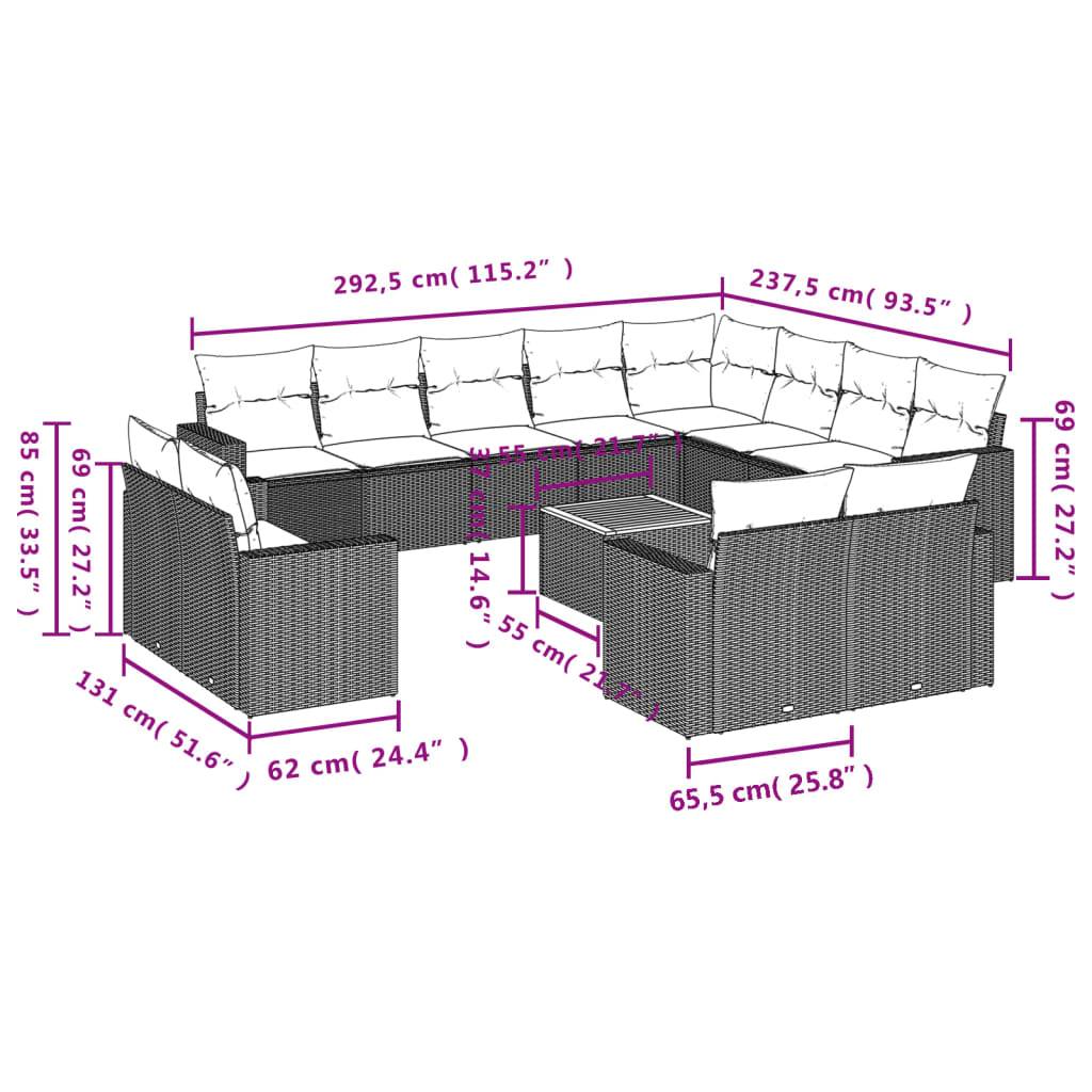 vidaXL 13-tlg. Garten-Sofagarnitur mit Kissen Beige Poly Rattan