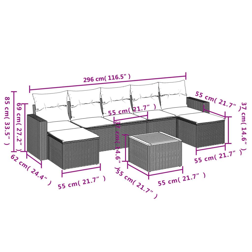 vidaXL 8-tlg. Garten-Sofagarnitur mit Kissen Grau Poly Rattan