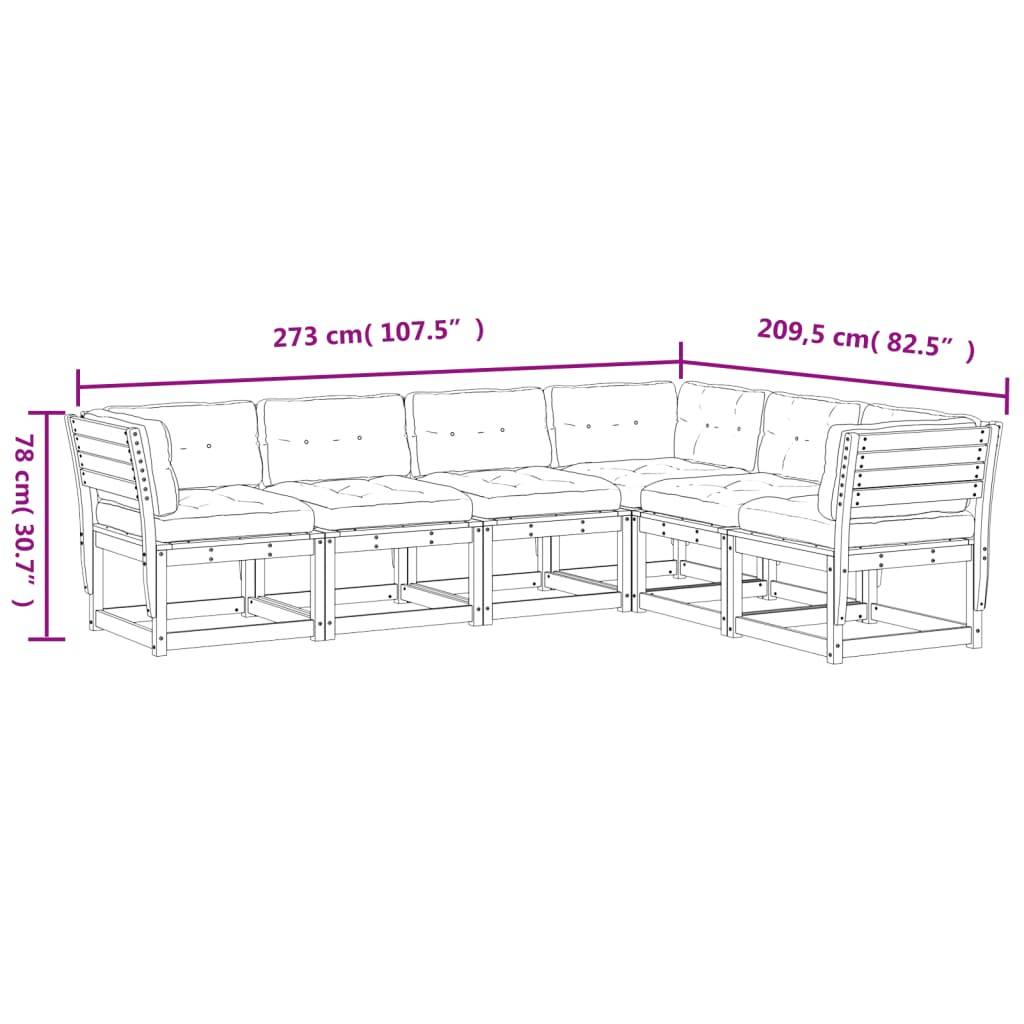 vidaXL 6-tlg. Garten-Sofagarnitur mit Kissen Wachsbraun Kiefernholz