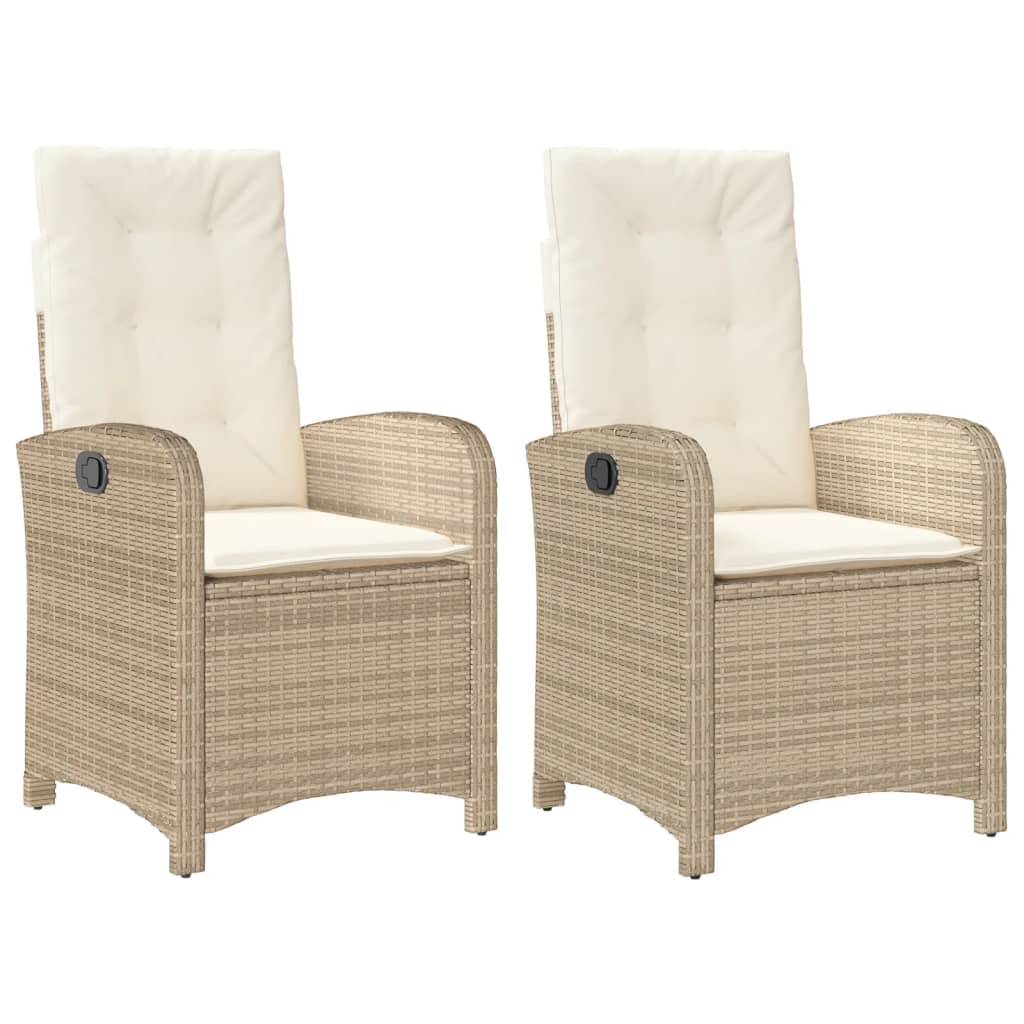 vidaXL Gartensessel mit Kissen 2 Stk. Verstellbar Beige Poly Rattan