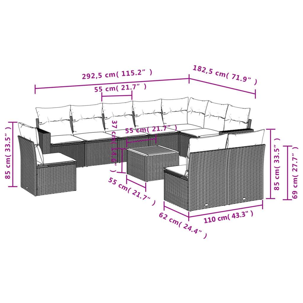 vidaXL 11-tlg. Garten-Sofagarnitur mit Kissen Grau Poly Rattan