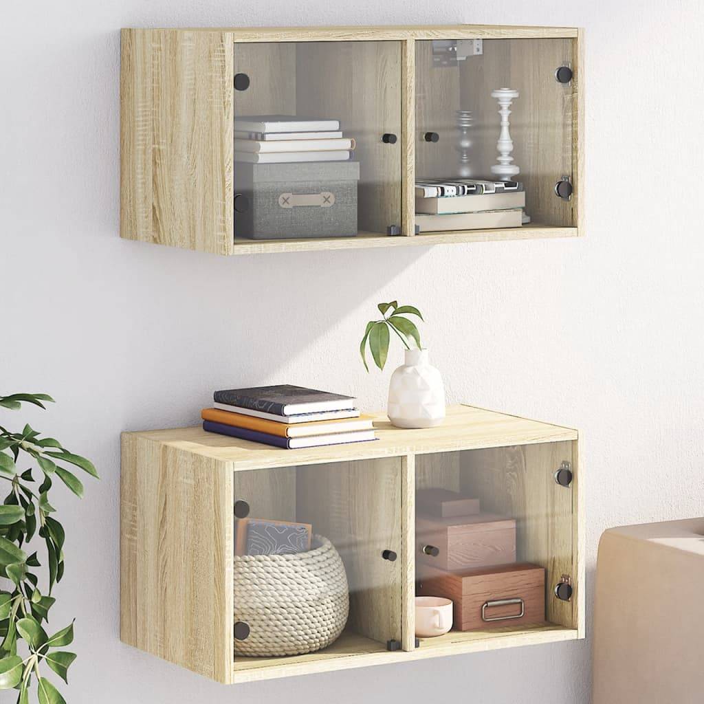 vidaXL Wandschränke mit Glastüren 2 Stk. Sonoma-Eiche 68,5x37x35 cm