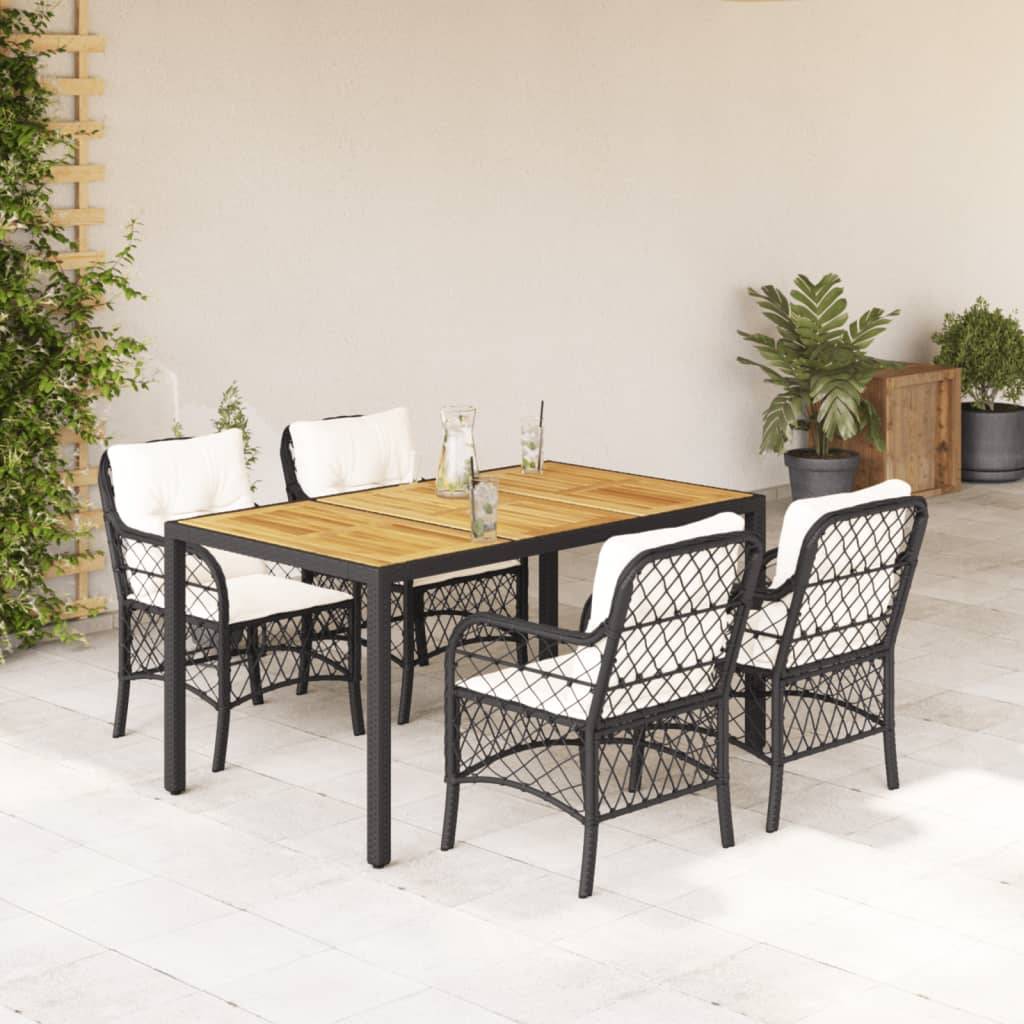 vidaXL 5-tlg. Garten-Essgruppe mit Kissen Schwarz Poly Rattan