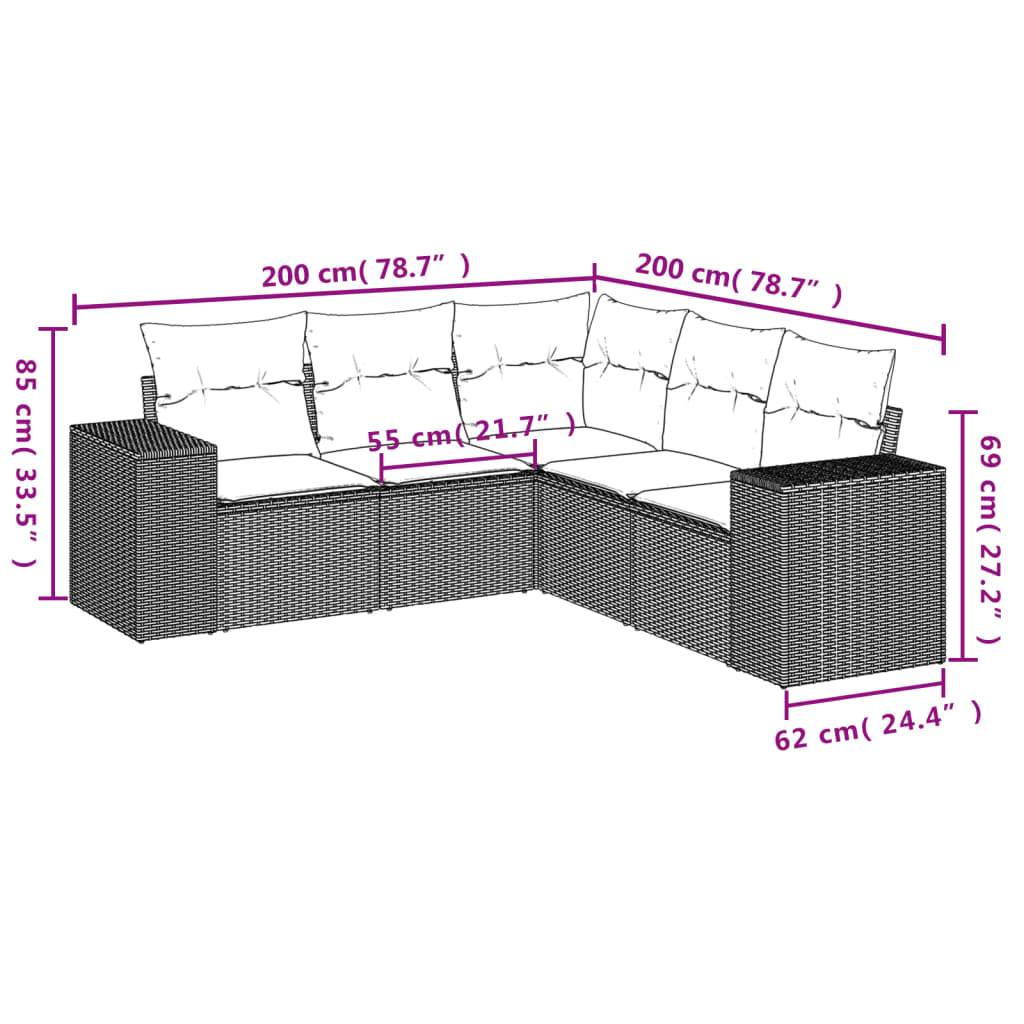 vidaXL 5-tlg. Garten-Sofagarnitur mit Kissen Beige Poly Rattan