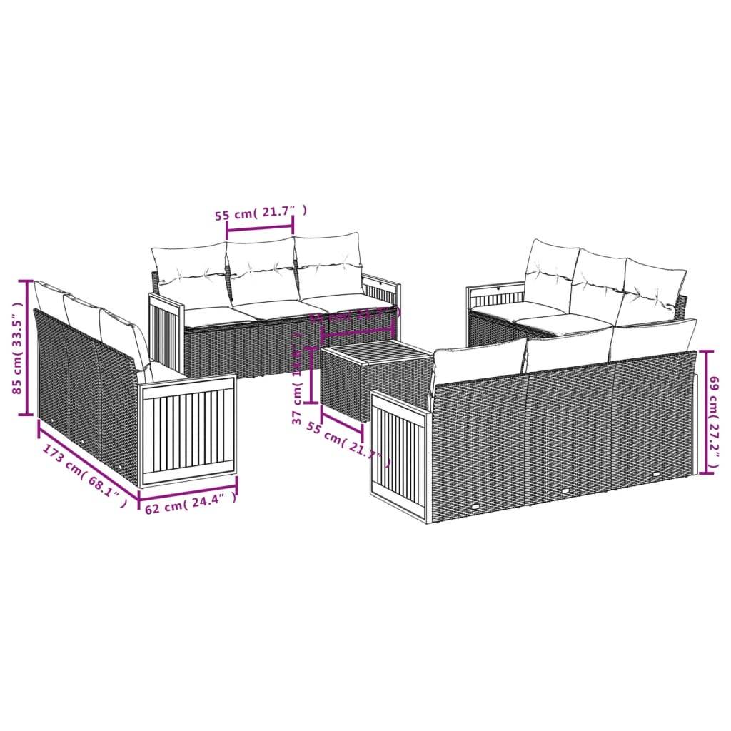 vidaXL 13-teiliges Gartensofa-Set mit Kissen, grau, Polyrattan