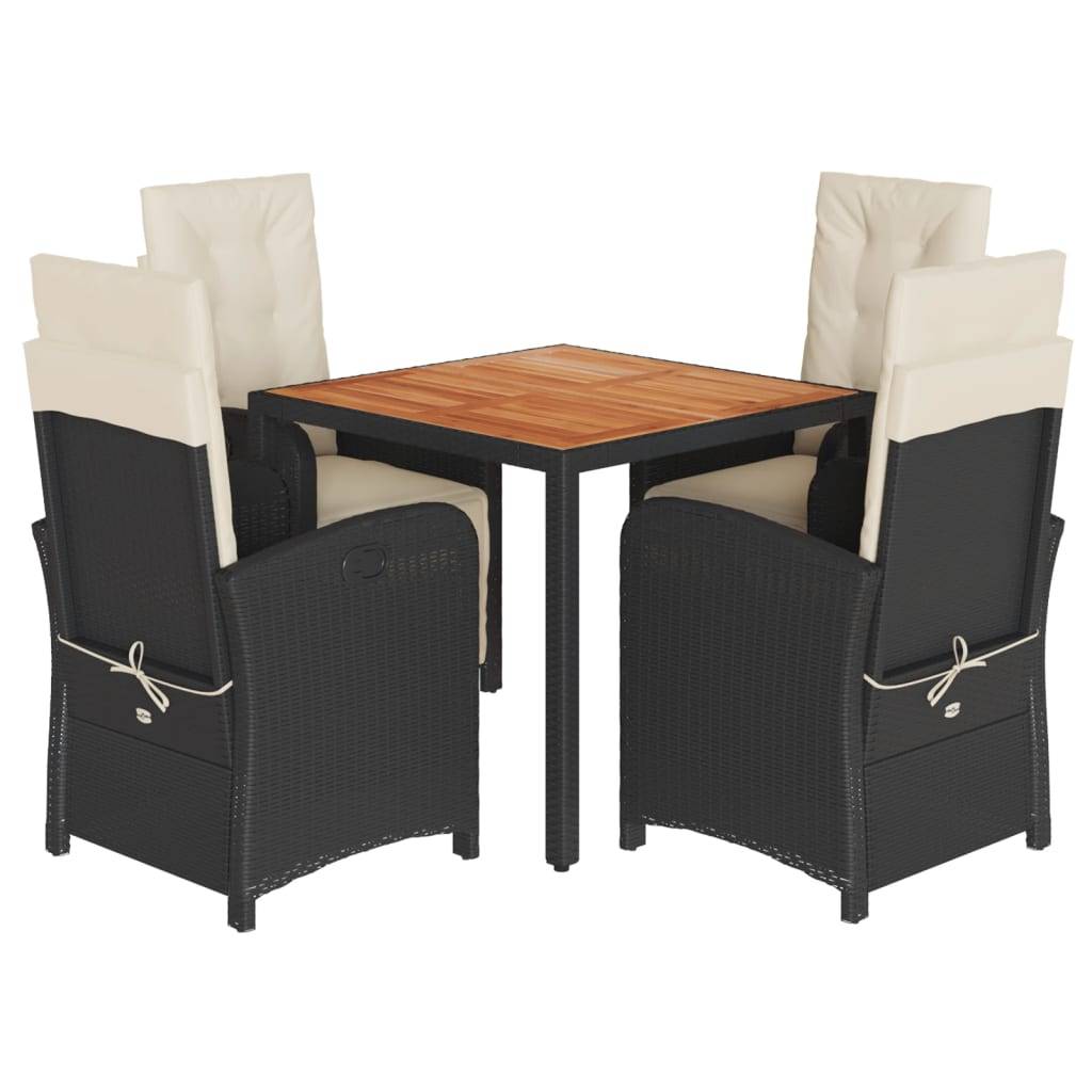 vidaXL 5-tlg. Garten-Essgruppe mit Kissen Schwarz Poly Rattan