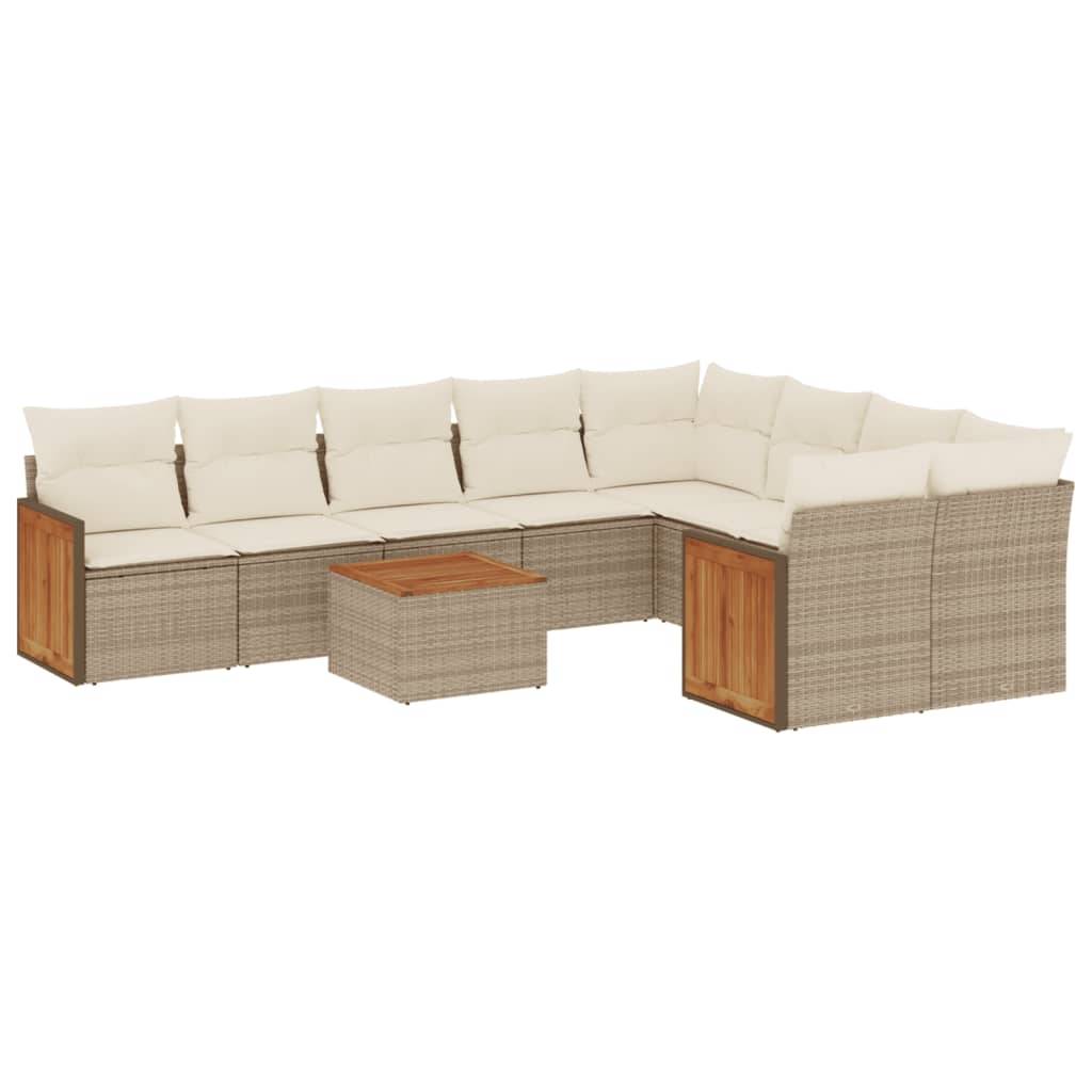 vidaXL 10-tlg. Garten-Sofagarnitur mit Kissen Beige Poly Rattan