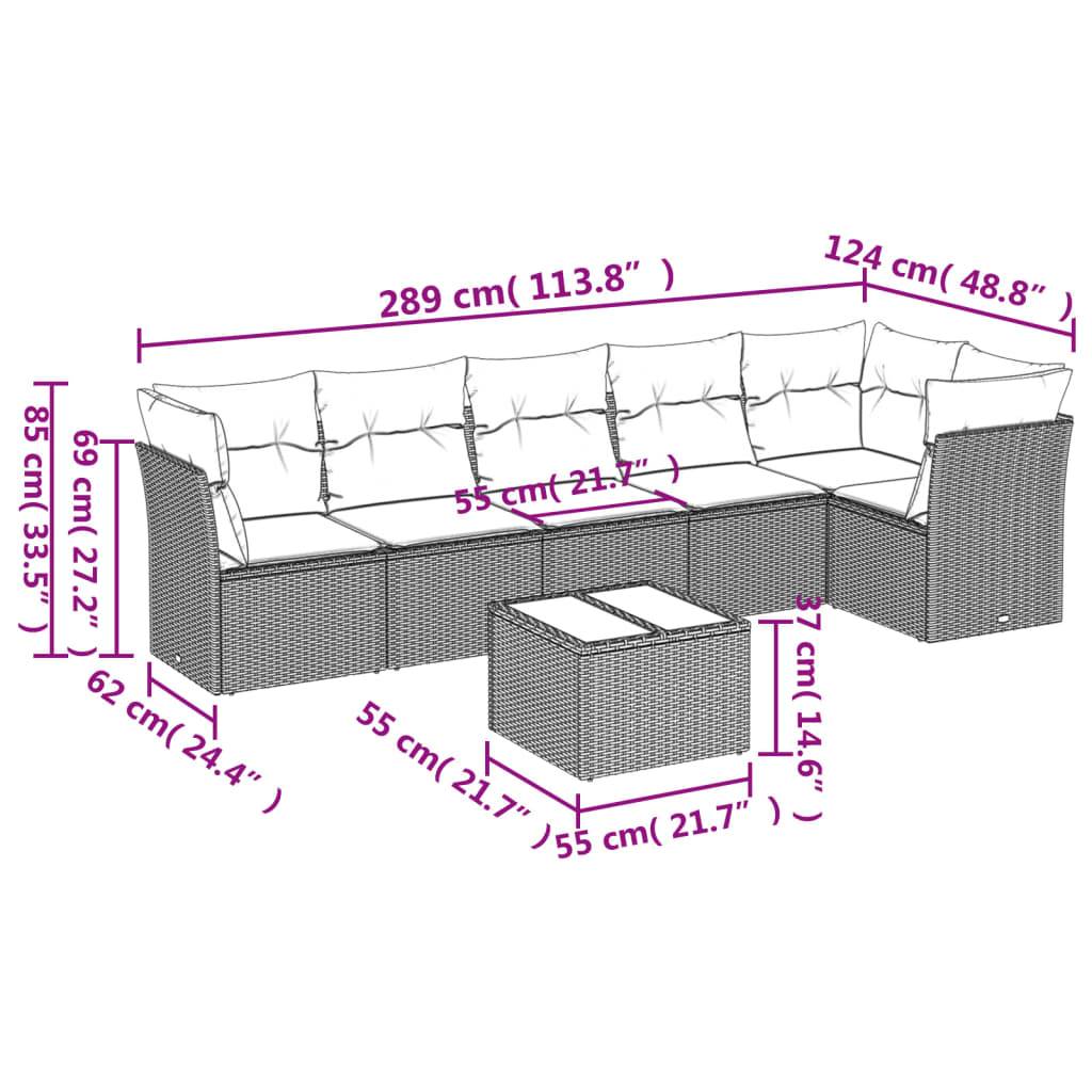 vidaXL 7-tlg. Garten-Sofagarnitur mit Kissen Schwarz Poly Rattan