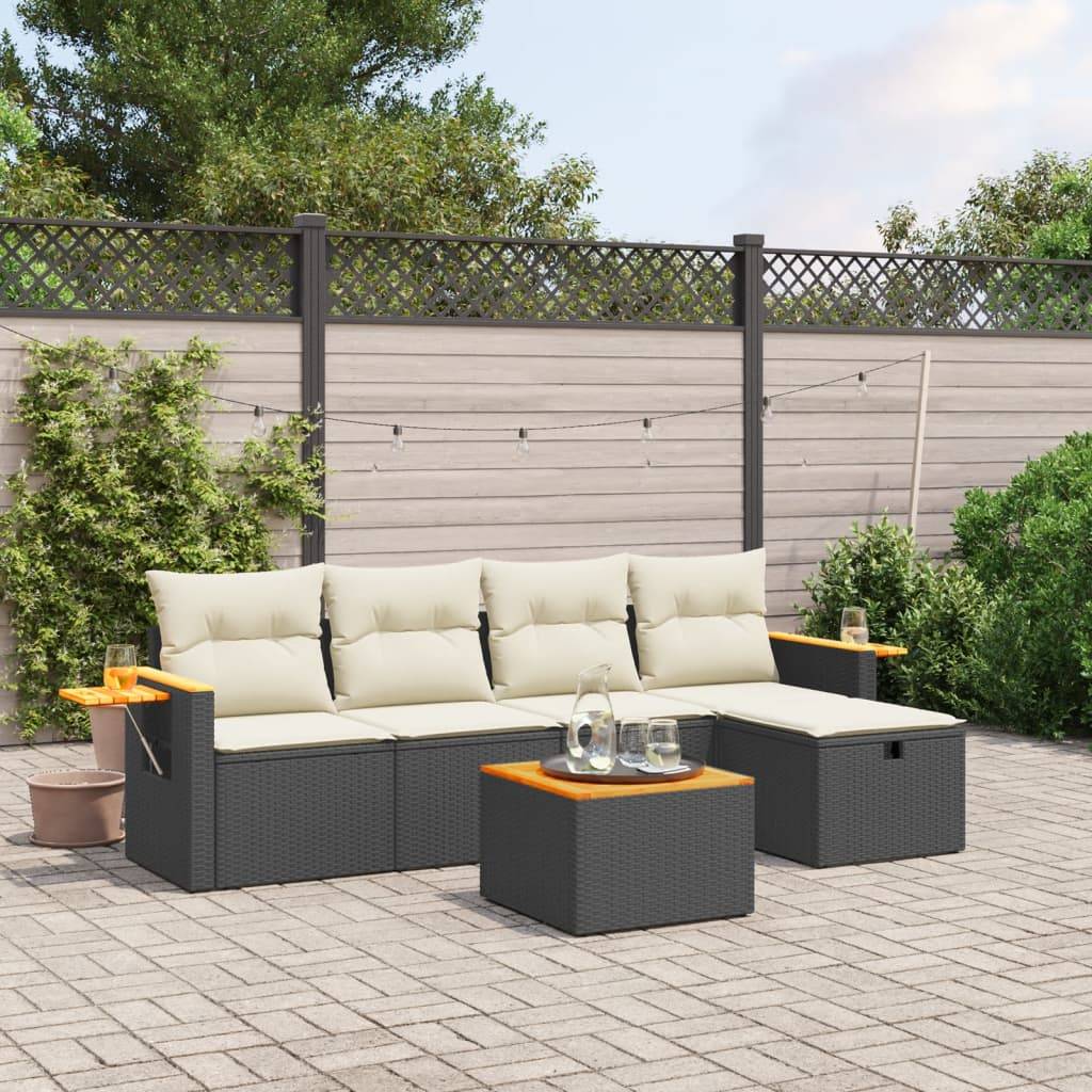 vidaXL 6-tlg. Garten-Sofagarnitur mit Kissen Schwarz Poly Rattan