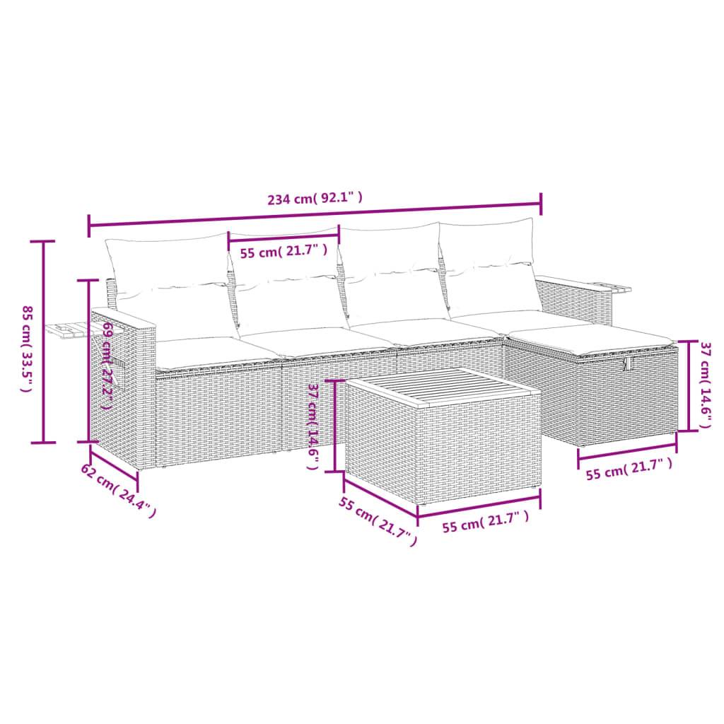 vidaXL 6-tlg. Garten-Sofagarnitur mit Kissen Schwarz Poly Rattan