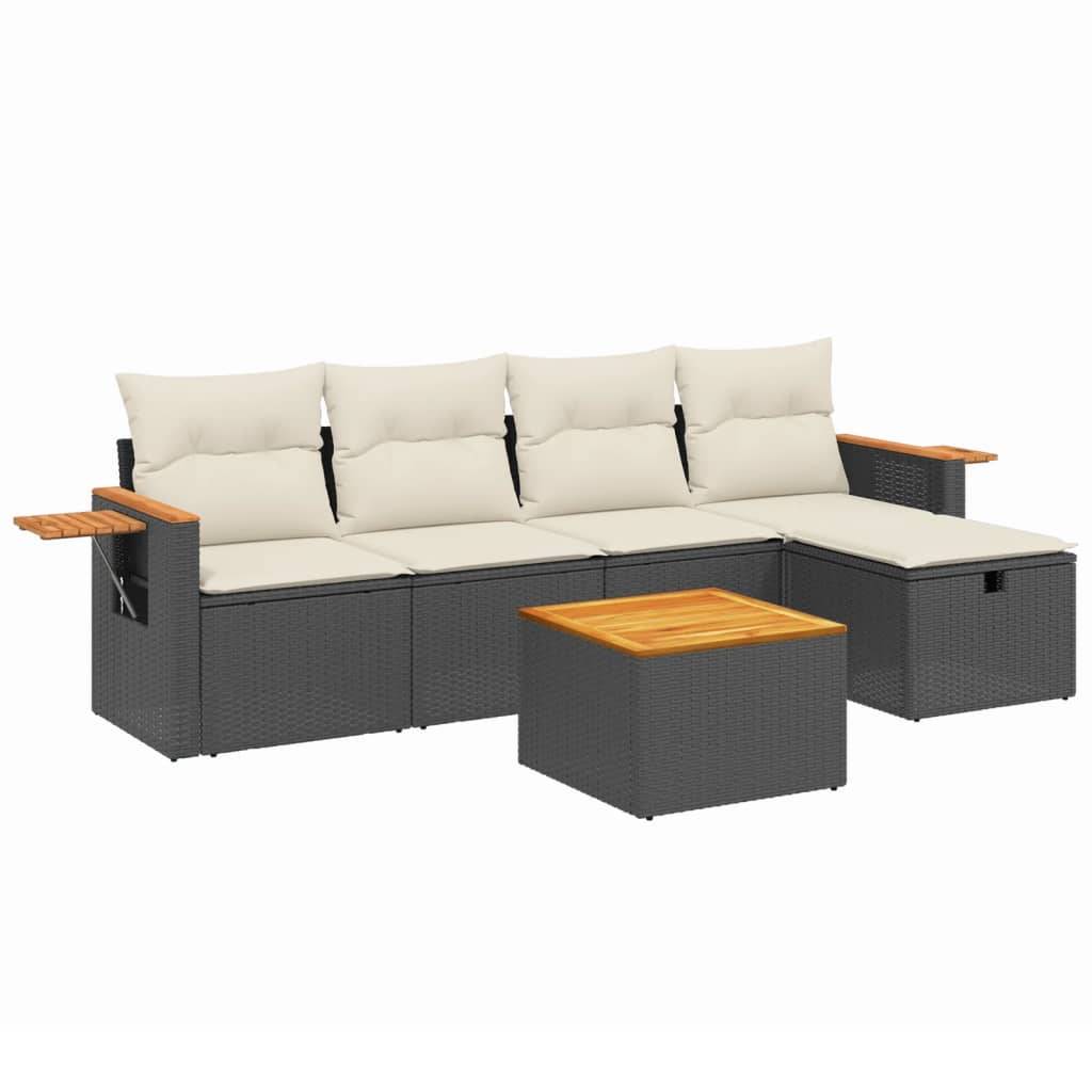 vidaXL 6-tlg. Garten-Sofagarnitur mit Kissen Schwarz Poly Rattan