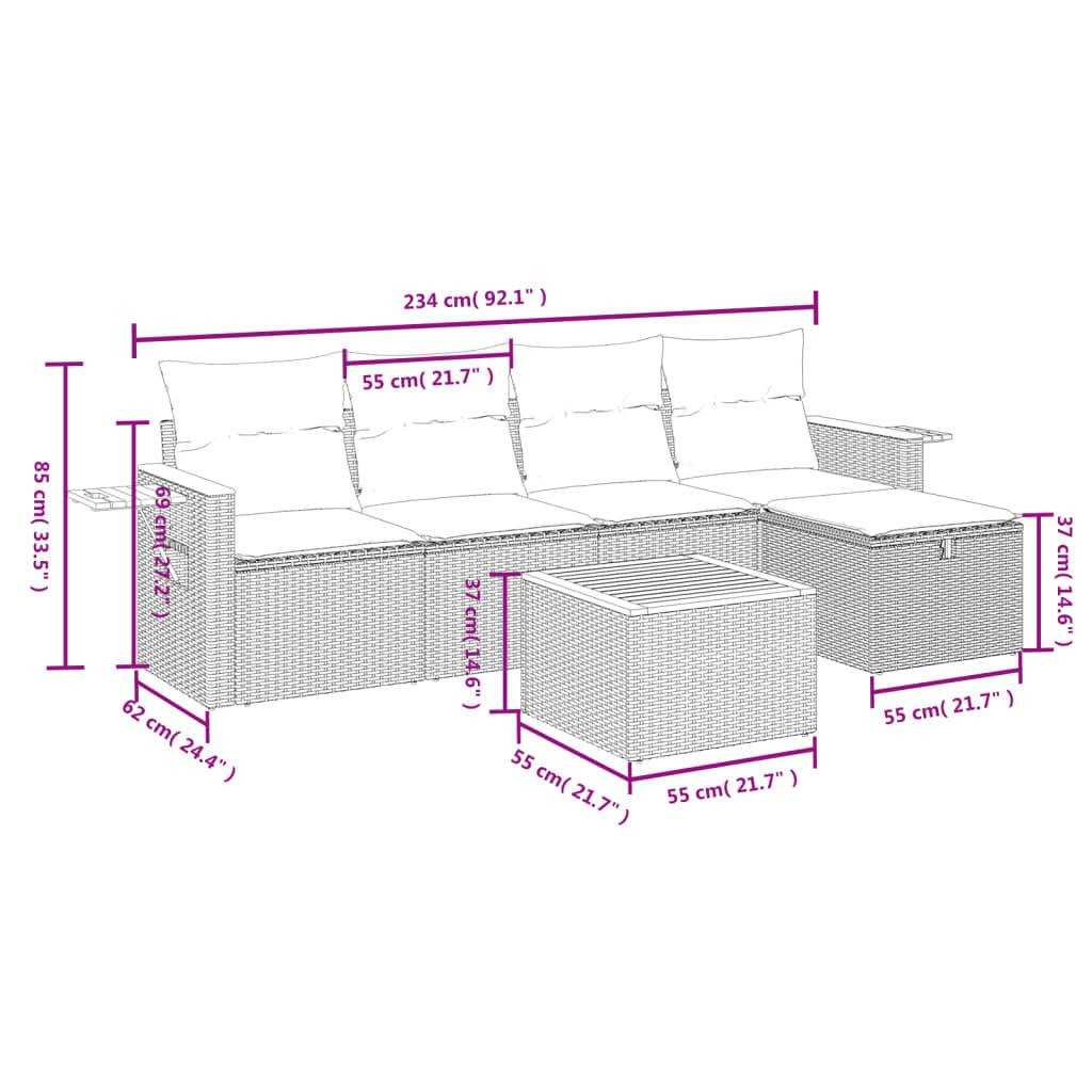 vidaXL 6-tlg. Garten-Sofagarnitur mit Kissen Beige Poly Rattan