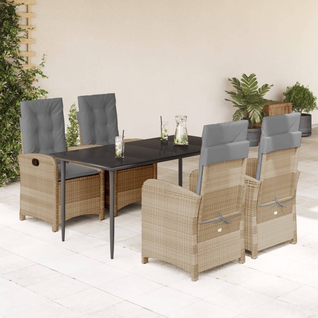 vidaXL 5-tlg. Garten-Essgruppe mit Kissen Beigemischung Poly Rattan