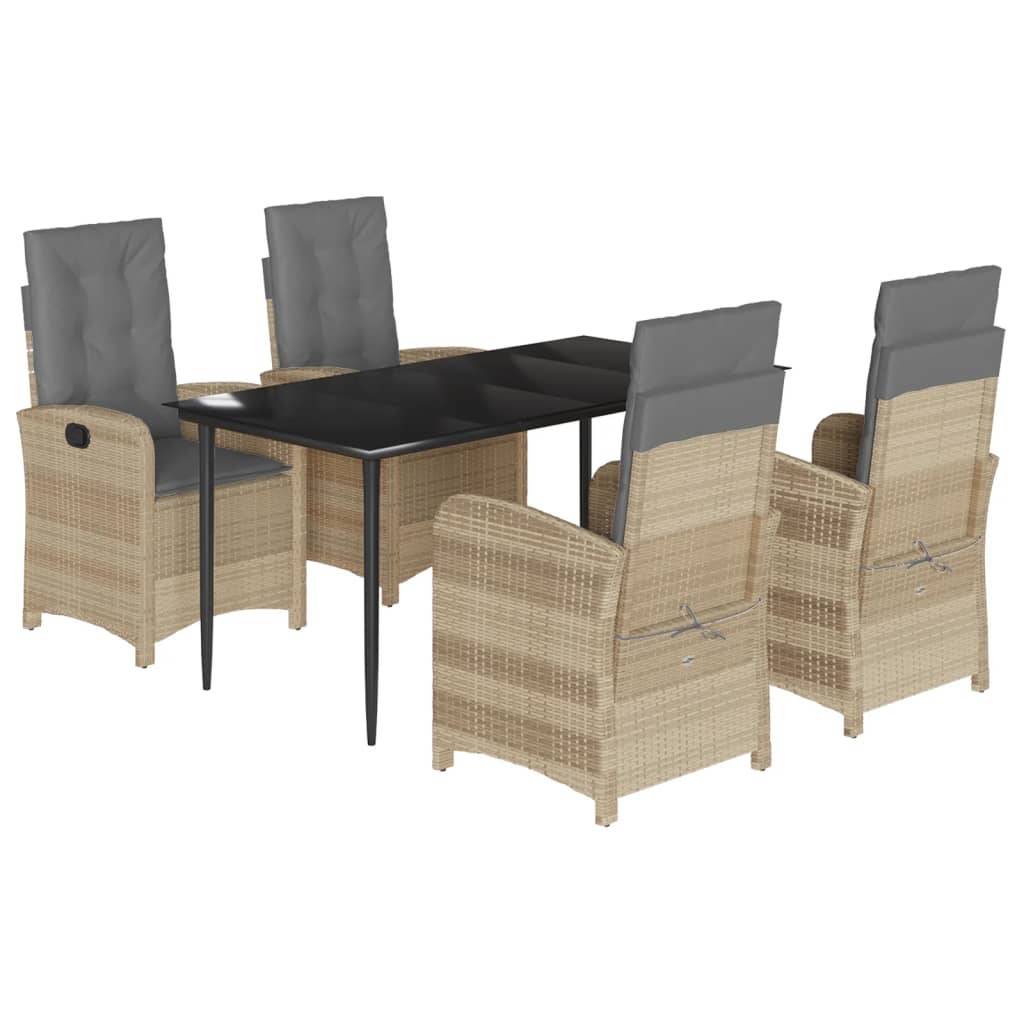 vidaXL 5-tlg. Garten-Essgruppe mit Kissen Beigemischung Poly Rattan