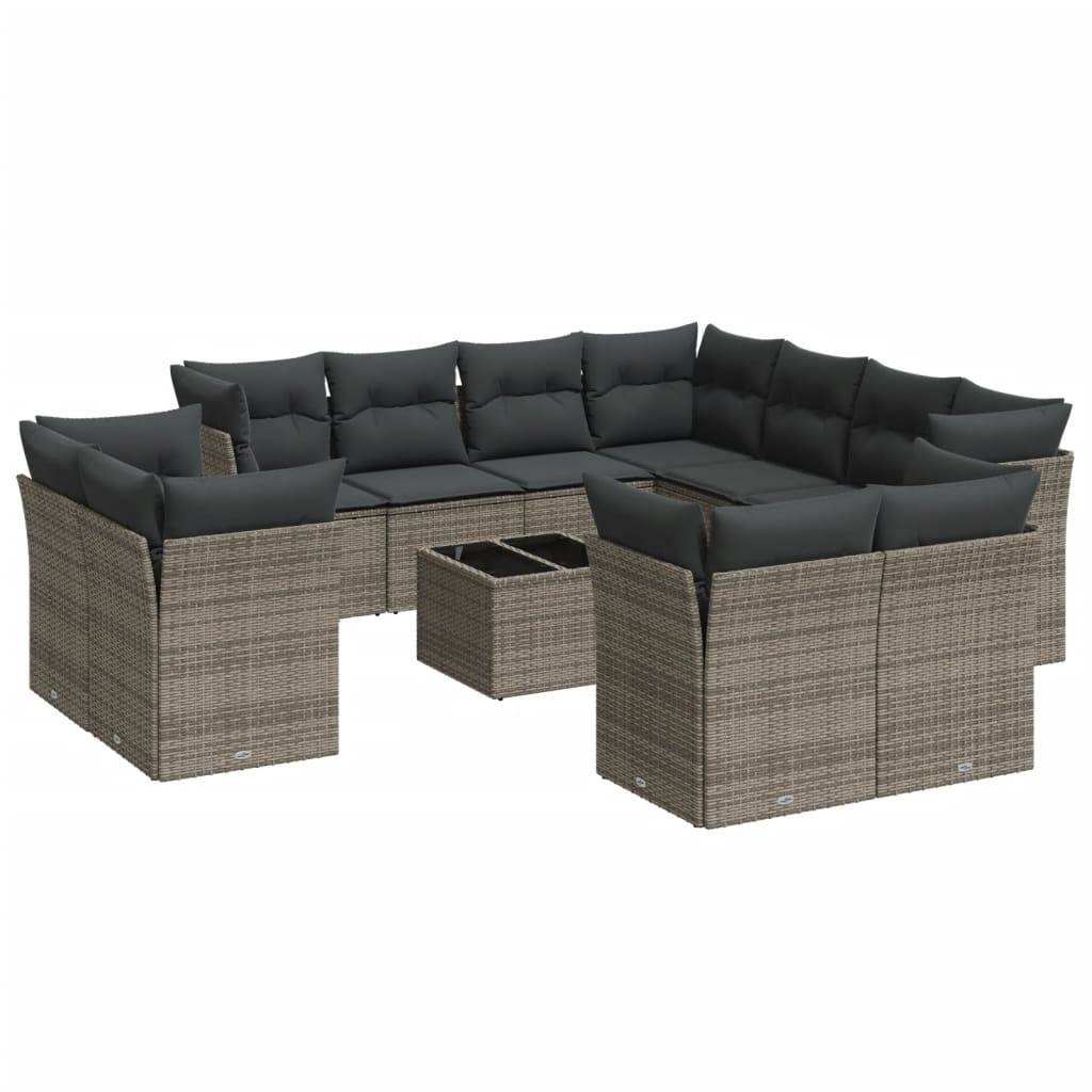 vidaXL 12-tlg. Garten-Sofagarnitur mit Kissen Grau Poly Rattan