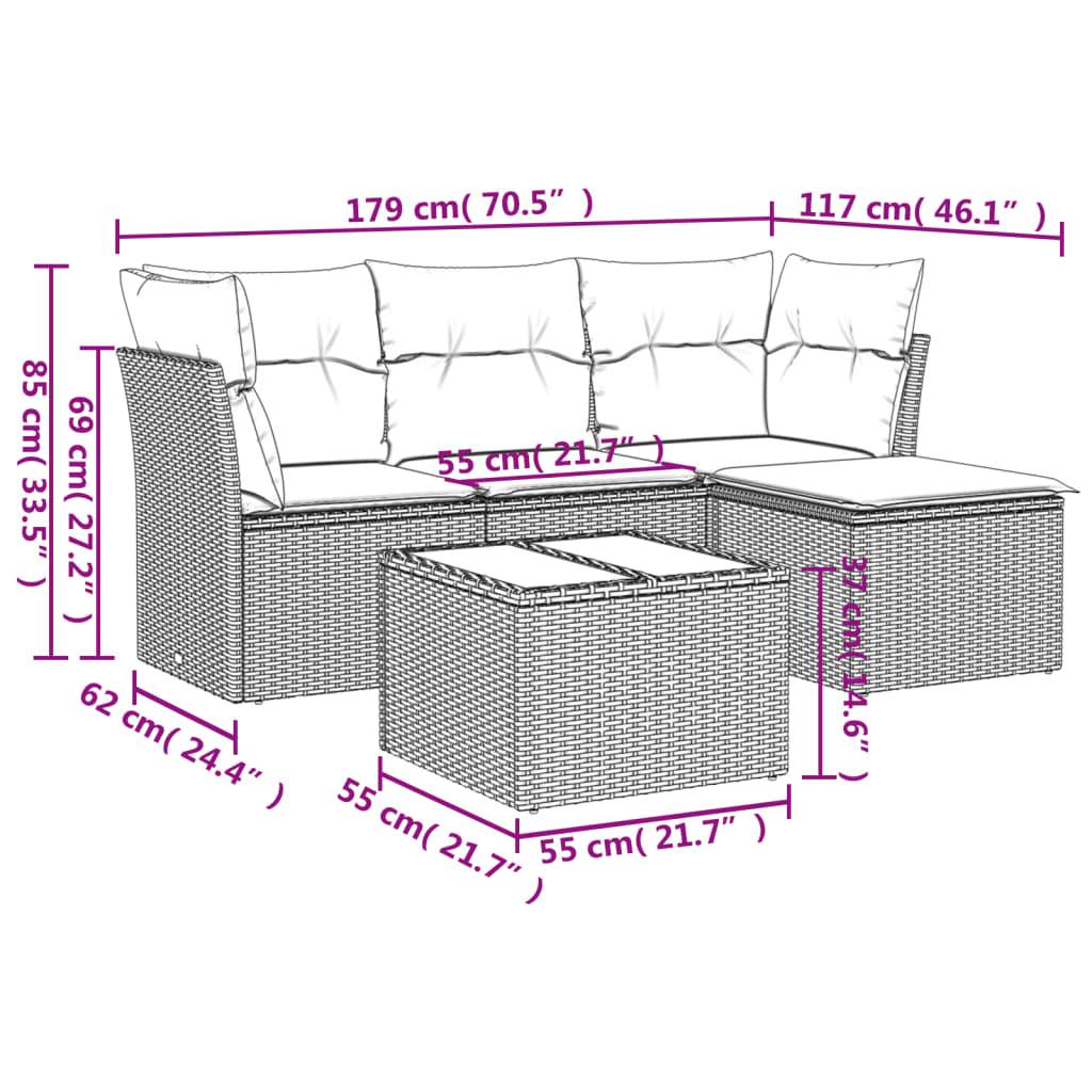 vidaXL 5-tlg. Garten-Sofagarnitur mit Kissen Grau Poly Rattan