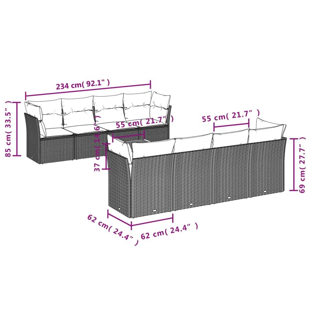 vidaXL 9-tlg. Garten-Sofagarnitur mit Kissen Beige Poly Rattan
