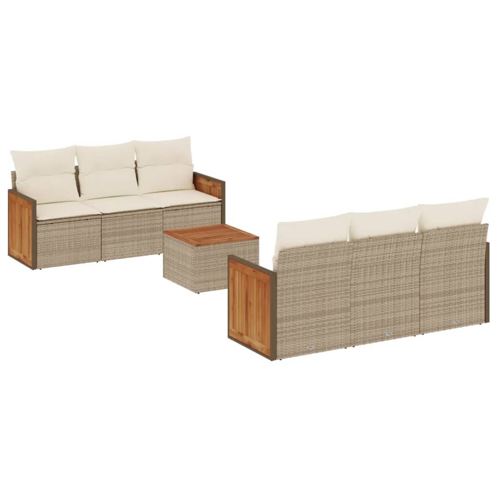 vidaXL 7-tlg. Garten-Sofagarnitur mit Kissen Beige Poly Rattan