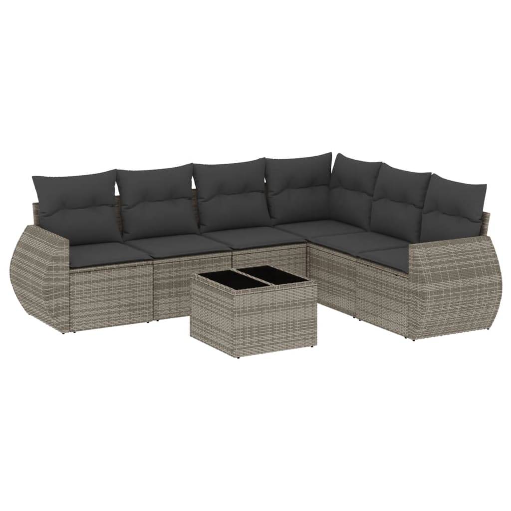 vidaXL 7-tlg. Garten-Sofagarnitur mit Kissen Grau Poly Rattan