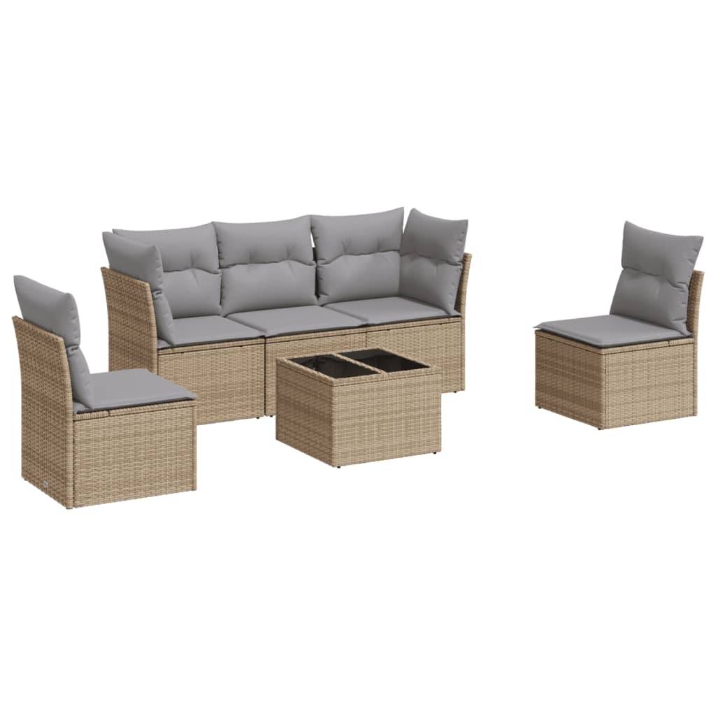 vidaXL 6-tlg. Garten-Sofagarnitur mit Kissen Beige Poly Rattan