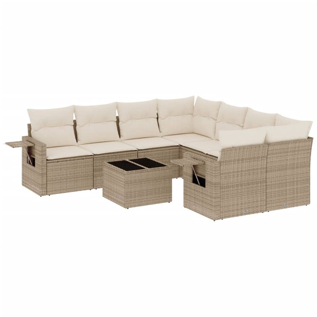 vidaXL 9-tlg. Garten-Sofagarnitur mit Kissen Beige Poly Rattan